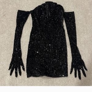 Black sequence Dress with Gloves